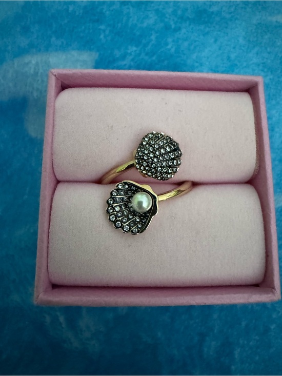 Swarovski Jewelry - Swarovski Idyllia Gold-Tone Shell & Pearl Open Ring with Crystal Accents size 8